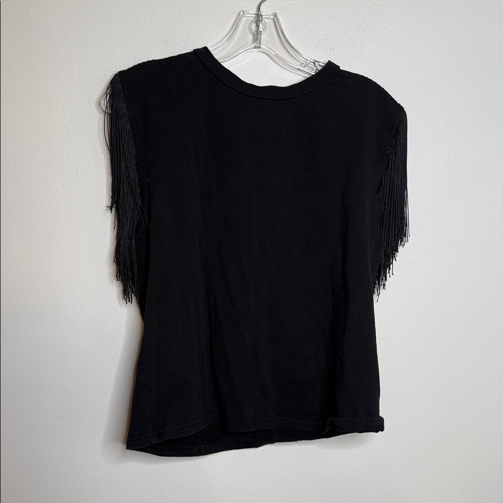 Elegant Black Fringe Sleeve Women's Muscle Tee